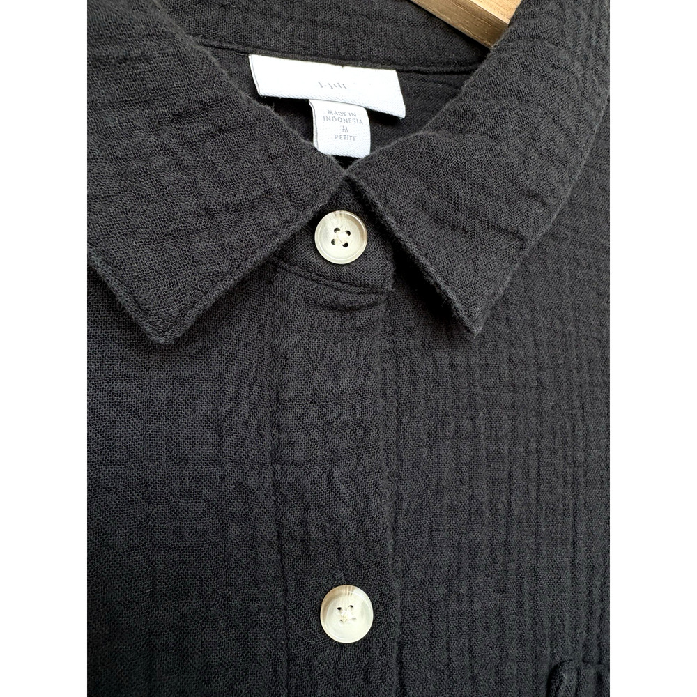 J Jill 100% Cotton Gauze Button Front Tunic Shirt Long Sleeves Black M Petite - Picture 10 of 13